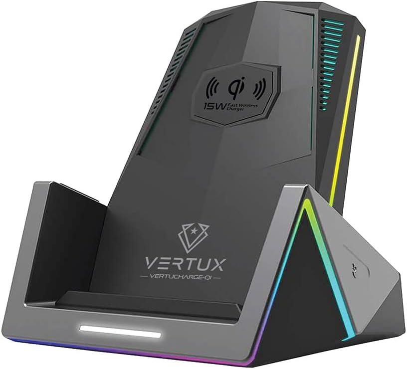 Vertux Qi 15W PRO GAMING WIRELESS CHARGING STATION | 15W Qi Wireless Charging Stand 18W USB-C Power 8 RGB Lighting Modes Fast Wireless Charging Qi-Enabled Smartphones - Black Vertux Qi 15W PRO GAMING WIRELESS CHARGING STATION | 15W Qi Wireless Charging Stand 18W USB-C Power 8 RGB Lighting Modes Fast Wireless Charging Qi-Enabled Smartphones - Black
